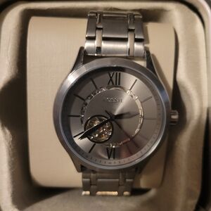 Fossil Silver Watch with Skeleton Dial Like New
